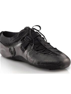 Capezio Fizzion Black Leather Flats with Elastic Lace XL (10-13)